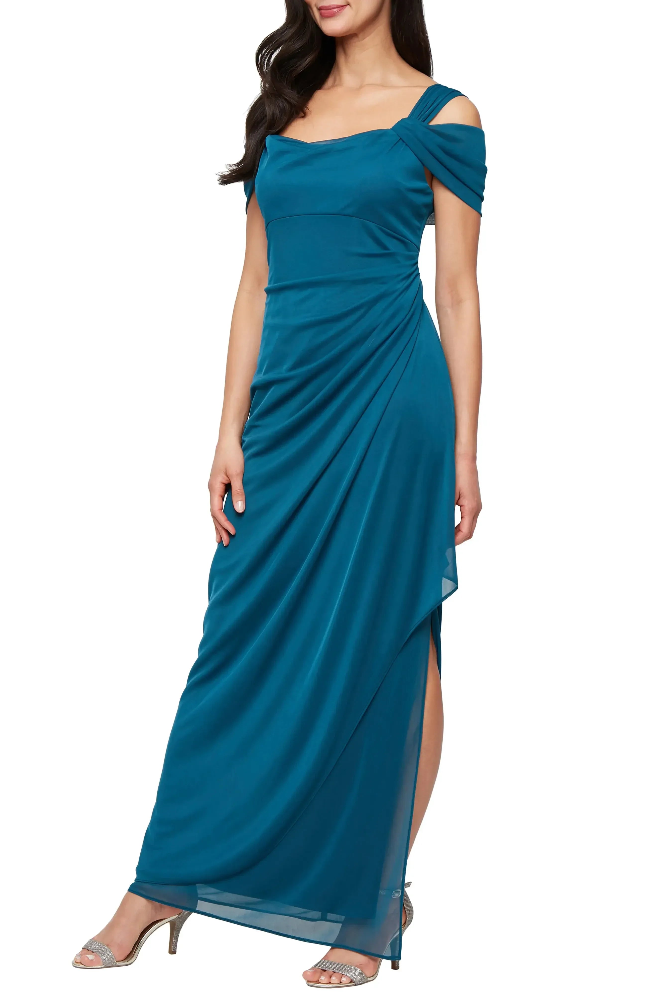 Charming Sheath Off Shoulder Short Sleeve Zipper Back Floor Length Evening Dress