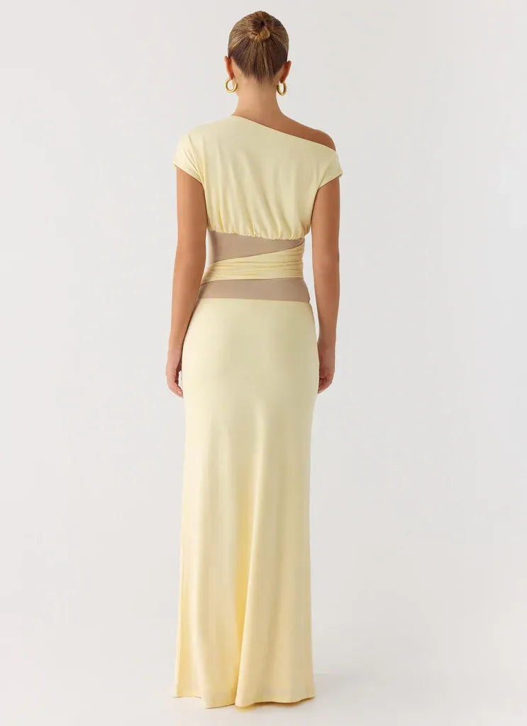 Charming Sheath One Shoulder Cap Sleeve Mesh Insert Floor Length Plus Size Evening Dress