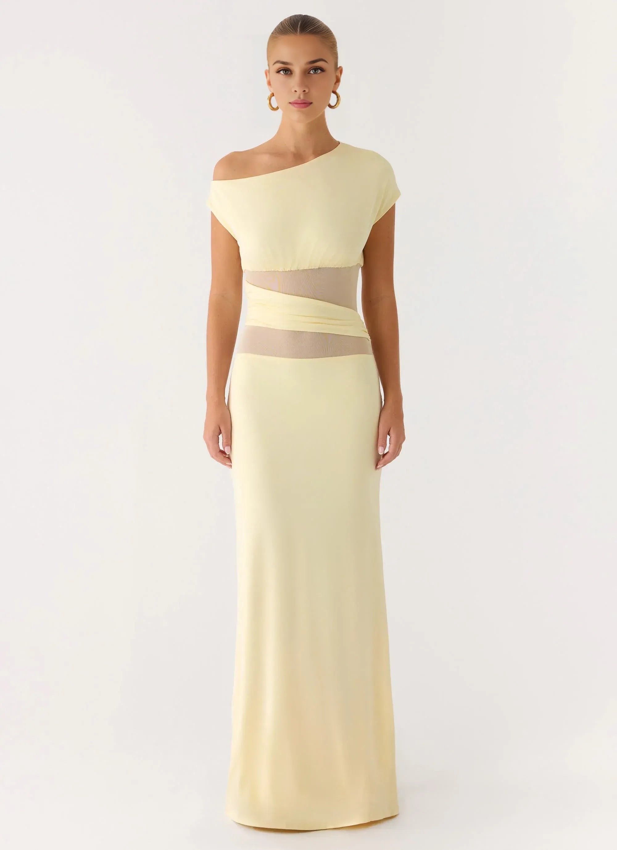 Charming Sheath One Shoulder Cap Sleeve Mesh Insert Floor Length Plus Size Evening Dress