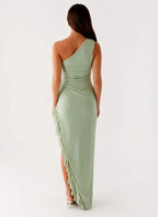 Charming Sheath One Shoulder Sleeveless Ruffled Side Floor Length Plus Size Evening Dress