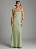 Charming Sheath Satin Square Neck Spaghetti Strap Open Back Floor Length Bridesmaid Dress