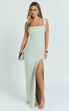 Charming Sheath Square Neck Sleeveless Open Back Floor Length Plus Size Evening Dress