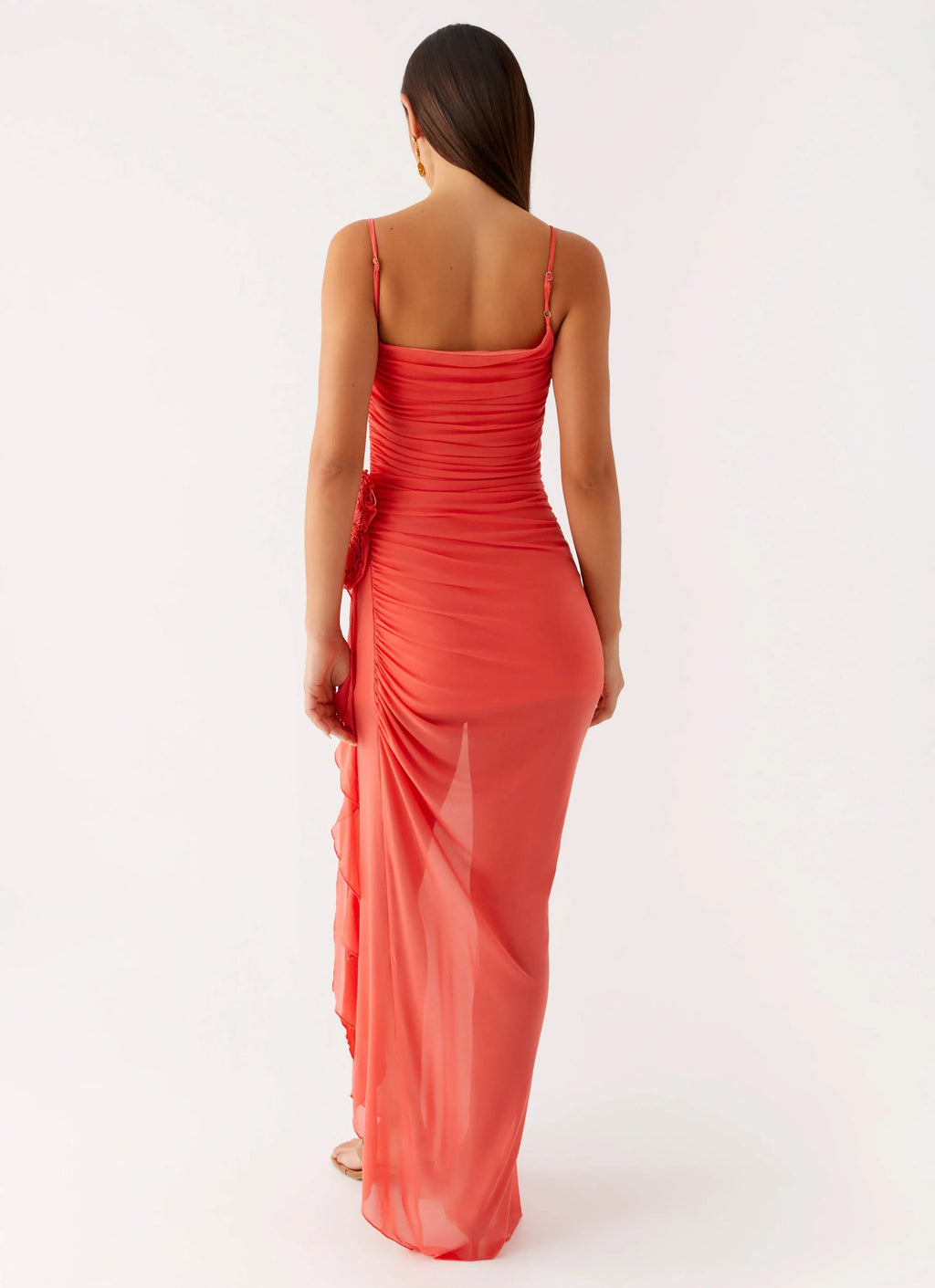 Charming Sheath Square Neck Sleeveless Ruffled Trim Asymmetric Floor Plus Size Evening Dress