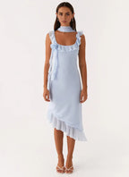 Charming Sheath Square Neck Sleeveless Ruffled Trim Asymmetric Midi Plus Size Evening Dress