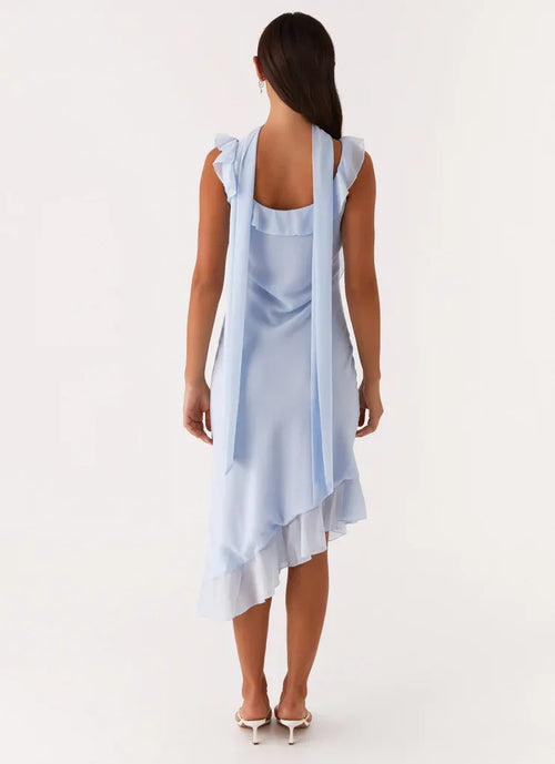 Ravissante Robe de Soirée Fourreau Grande Taille Mi-Longue, Col Carré, Sans Manches, Ourlet Asymétrique à Volants