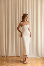 Charming Sheath Strapless Sleeveless Bow Back Long Length Wedding Dress