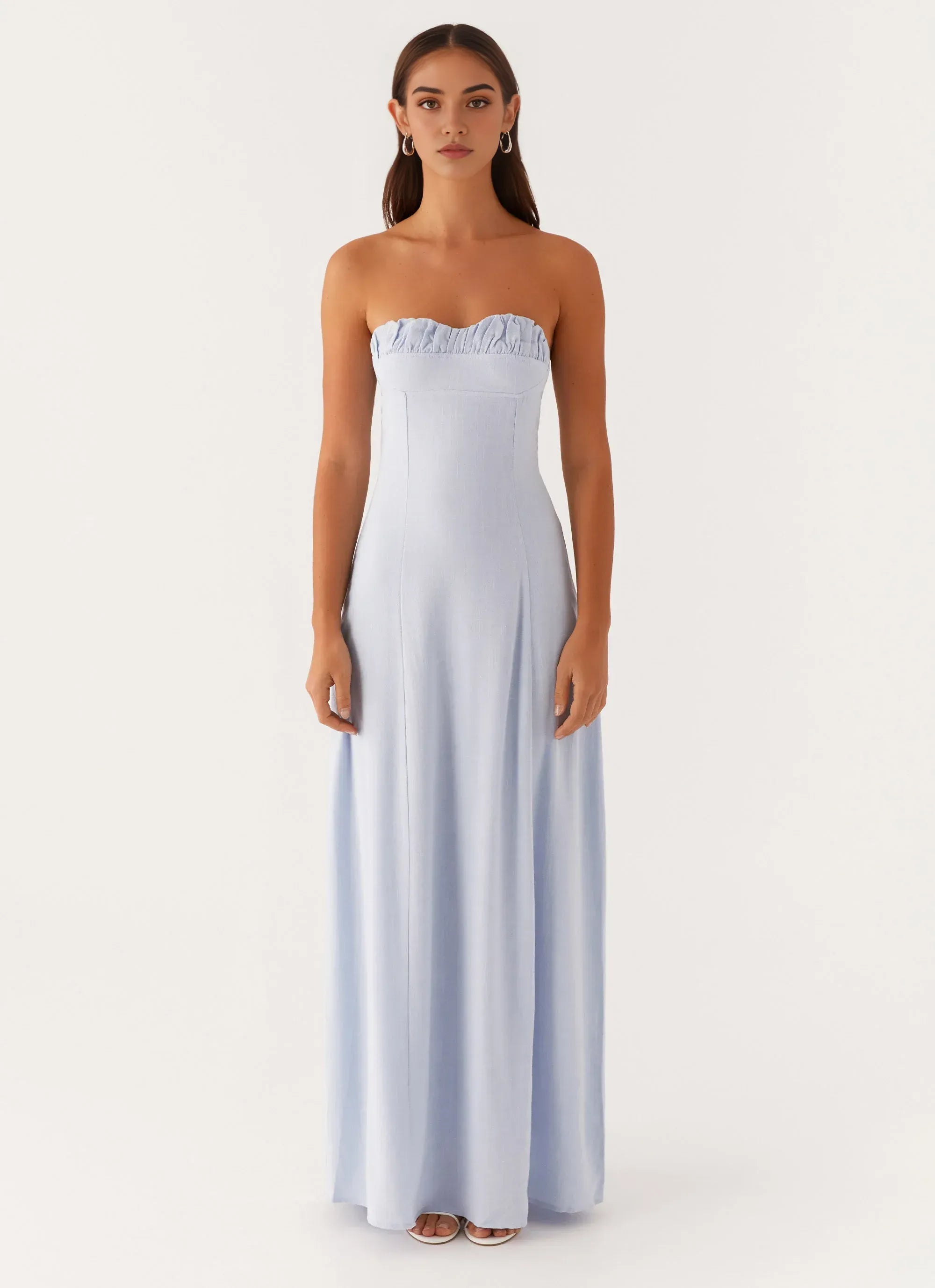 Charming Sheath Strapless Sleeveless Ruffled Zip Back Floor Length Plus Size Evening Dress