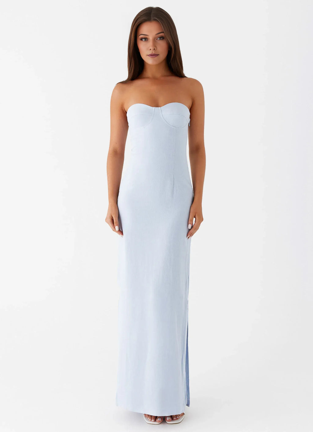 Charming Sheath Strapless Sleeveless Side Slit Floor Length Plus Size Evening Dress
