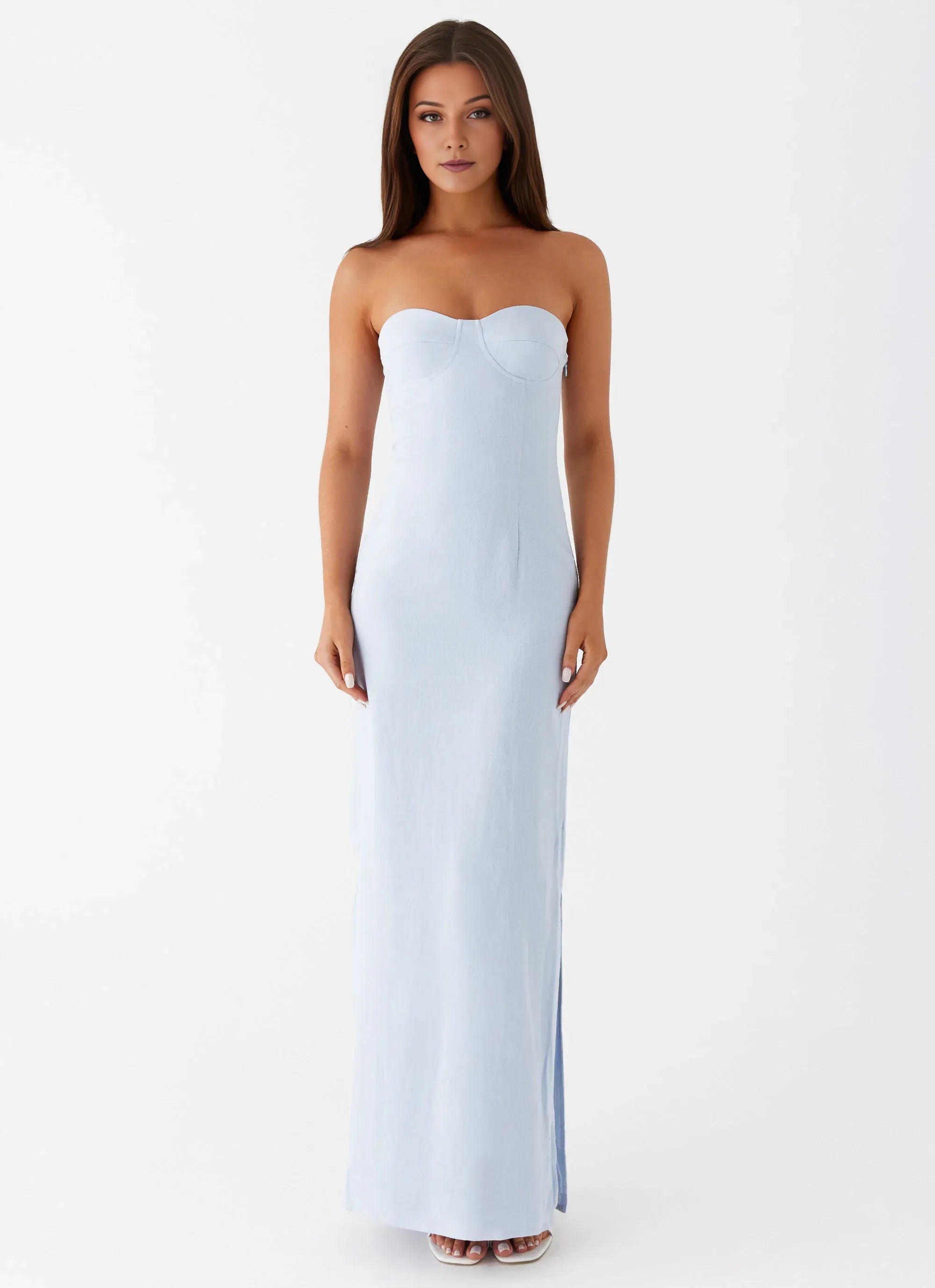 Charming Sheath Strapless Sleeveless Side Slit Floor Length Plus Size Evening Dress