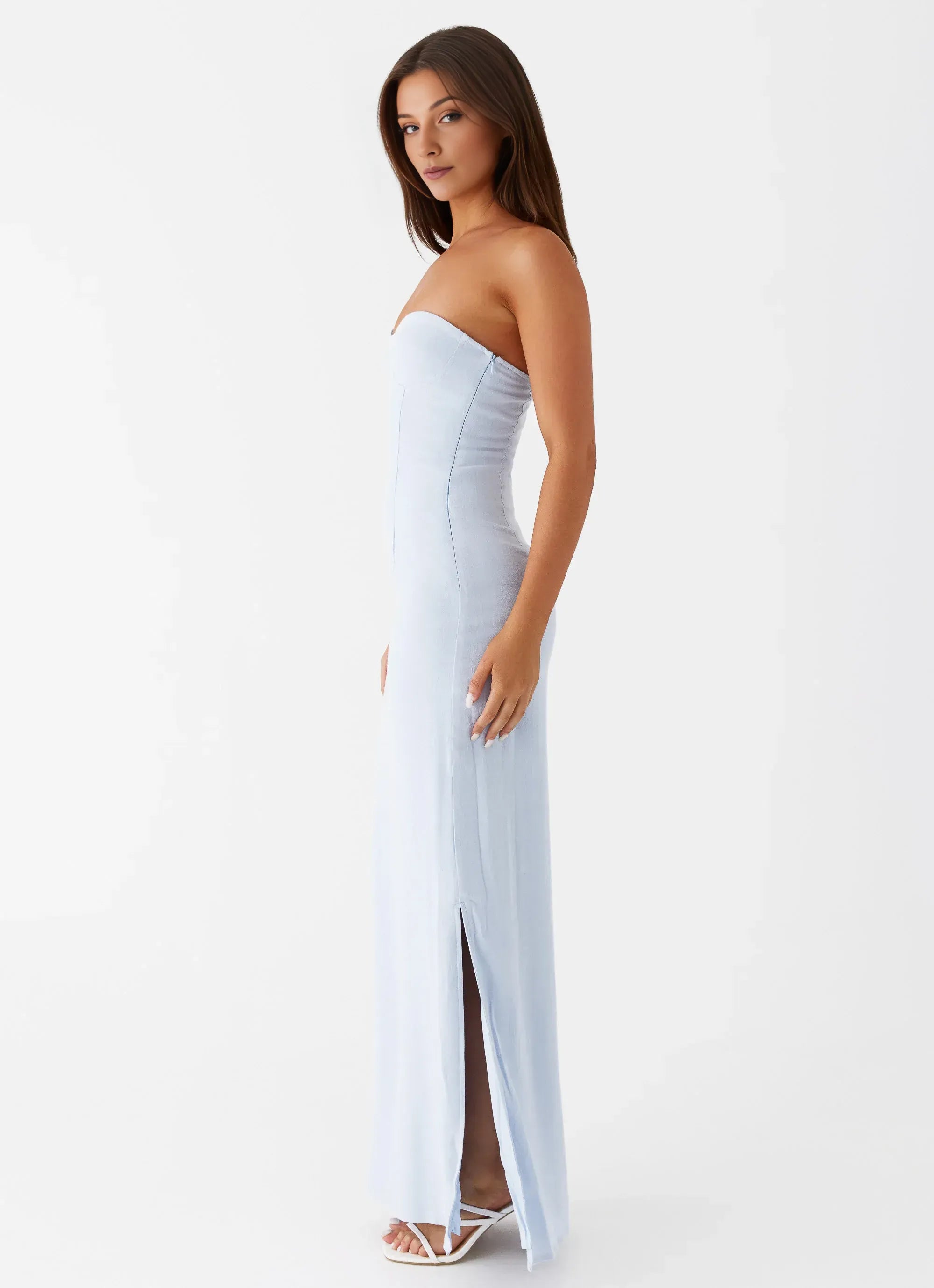 Charming Sheath Strapless Sleeveless Side Slit Floor Length Plus Size Evening Dress