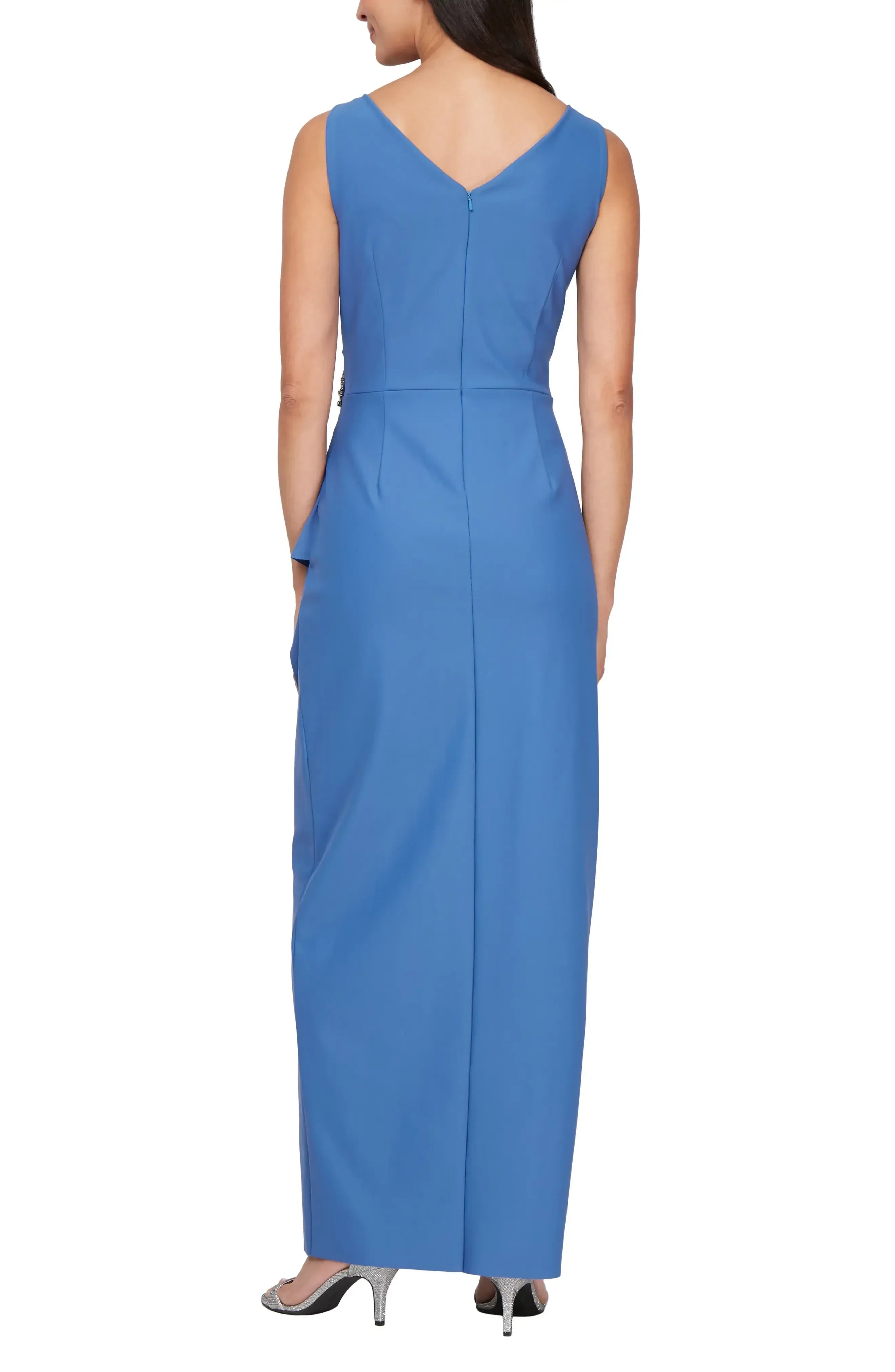 Charming Sheath V Neck Sleeveless Ruched Back Floor Length Evening Dress