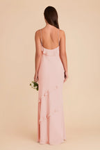Charming Slip Chiffon V Neck Spaghetti Strap Open Back Floor Length Bridesmaid Dress