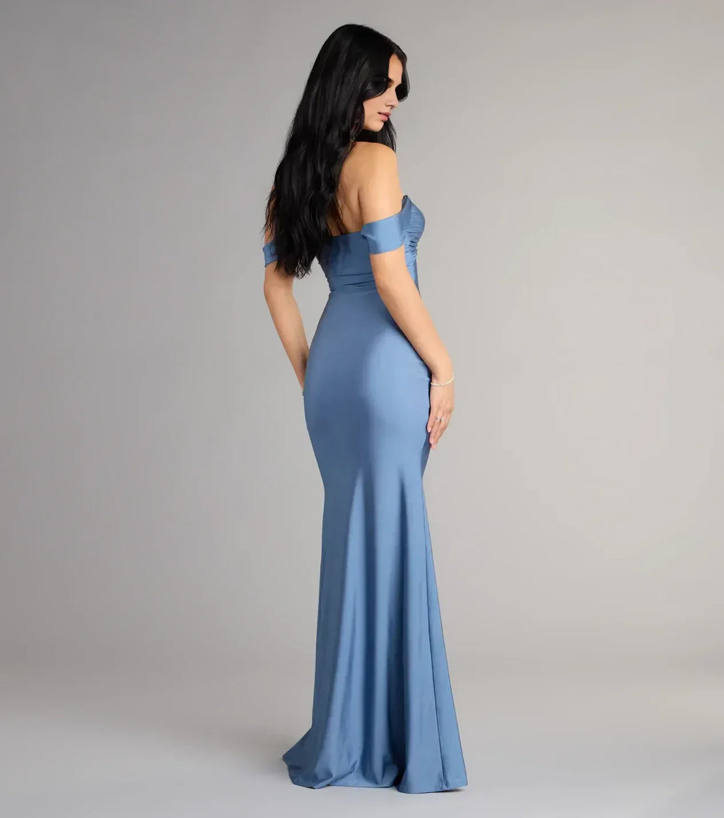 Charming Trumpet Off Shoulder Short Sleeve Zipper Back Floor Length Prom Dress