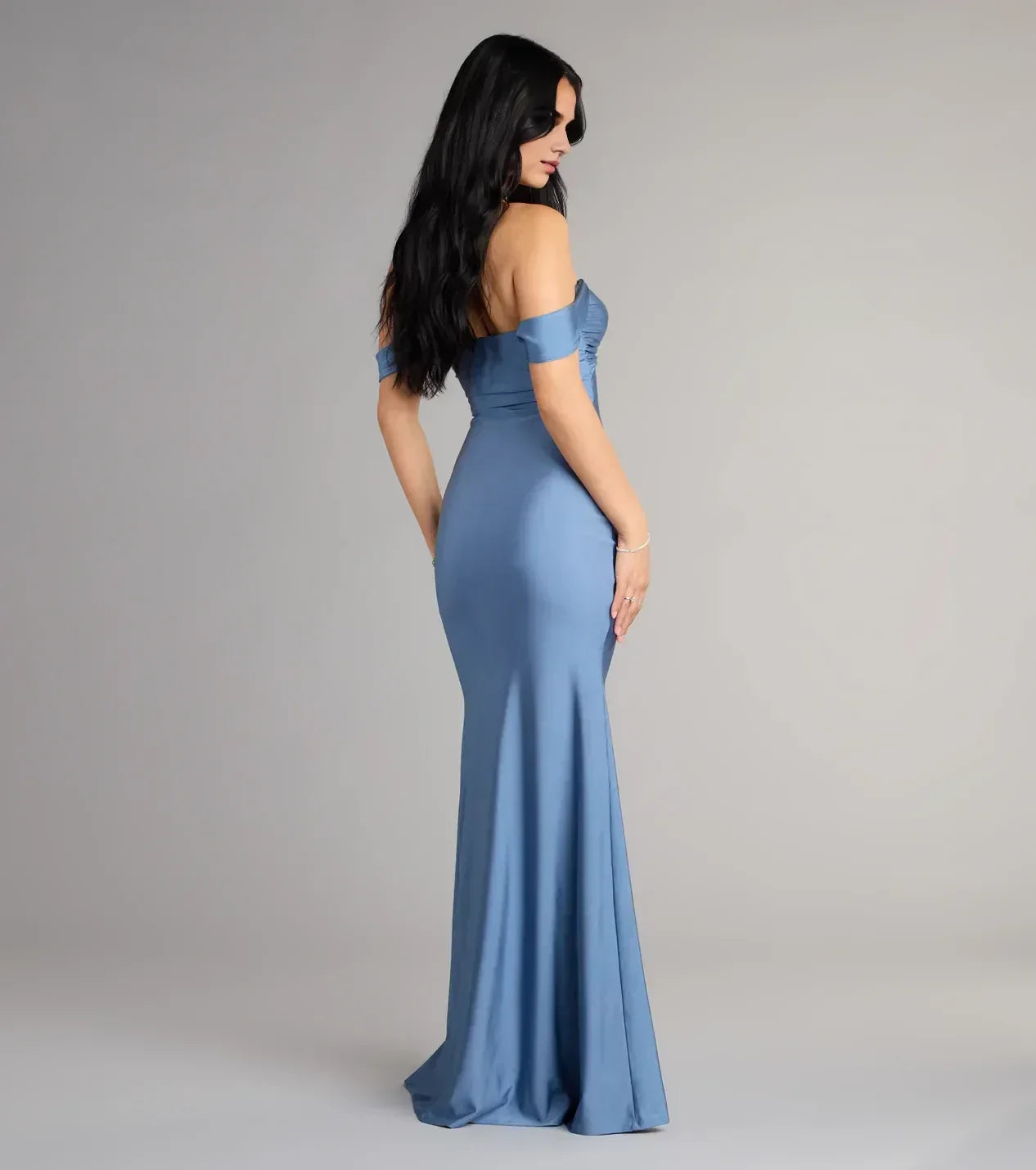 Charming Trumpet Off Shoulder Short Sleeve Zipper Back Floor Length Prom Dress
