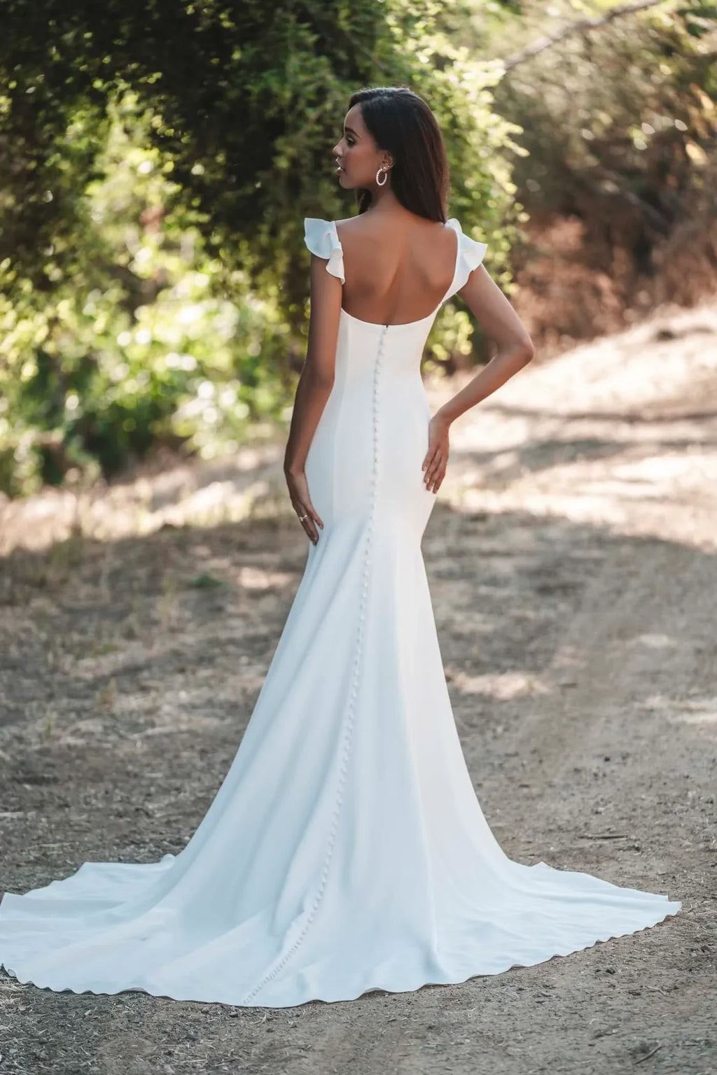 Charming Trumpet Square Neckline Ruffled Strap Open Back Floor Length Wedding Dress