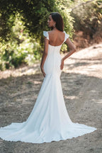 Charming Trumpet Square Neckline Ruffled Strap Open Back Floor Length Wedding Dress