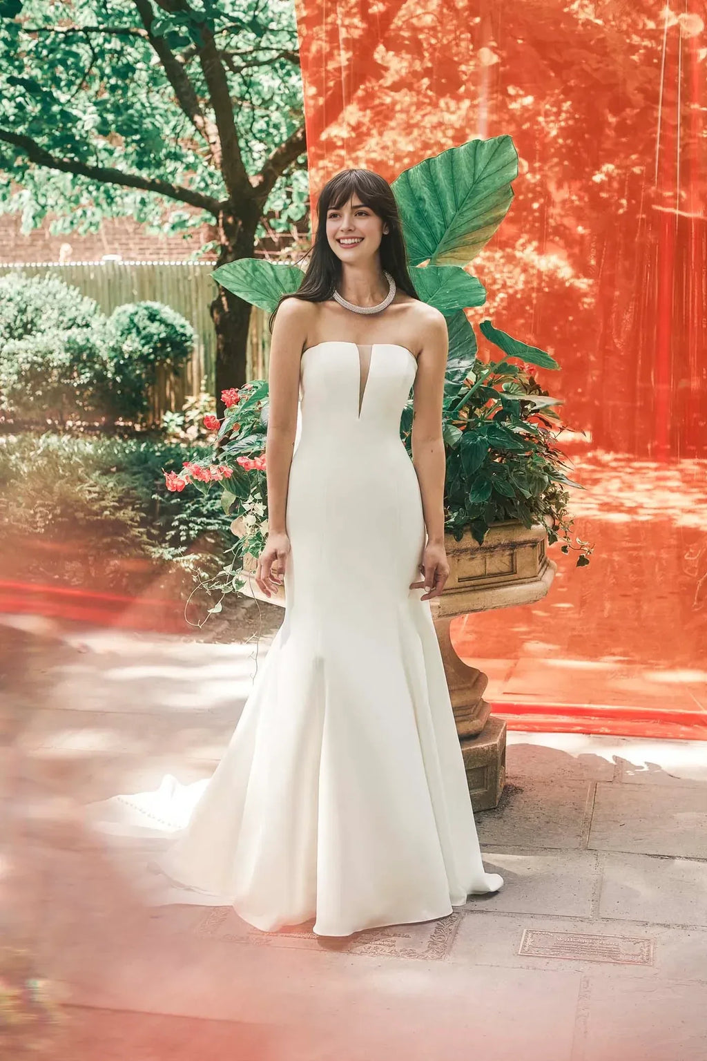 Charming Trumpet Strapless Sleeveless Bow Back Floor Length Wedding Dress