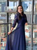 Charming A-Line Crew Neck Half Sleeve Zipper Up Tea-Length Evening Dress