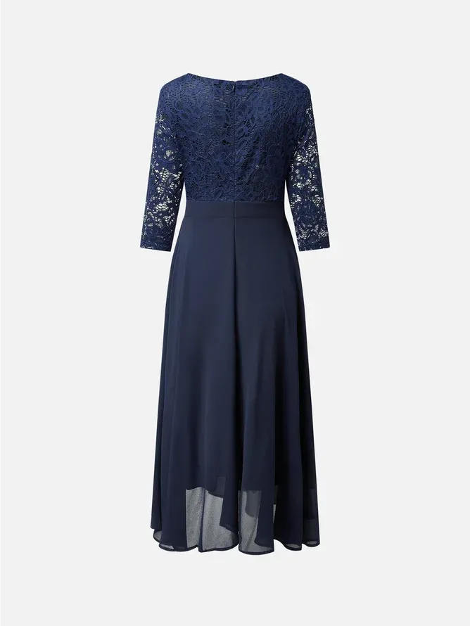 Charming A-Line Crew Neck Half Sleeve Zipper Up Tea-Length Evening Dress