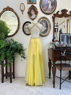 Vibrant Yellow Prom Dress For Women With Halter Neck Rhinestone Embellished Open Back A Line Chiffon Floor Length