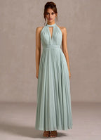 Charming A-Line Halter Neck Sleeveless Backless Floor-Length Evening Dress