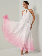 Charming A-Line Halter Neck Sleeveless Zipper Up Floor-Length Prom Dress
