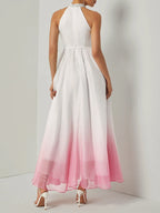 Charming A-Line Halter Neck Sleeveless Zipper Up Floor-Length Prom Dress