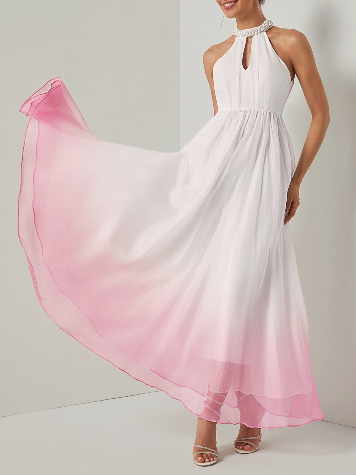 Charming A-Line Halter Neck Sleeveless Zipper Up Floor-Length Prom Dress
