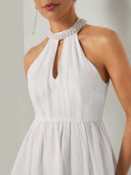 Charming A-Line Halter Neck Sleeveless Zipper Up Floor-Length Prom Dress