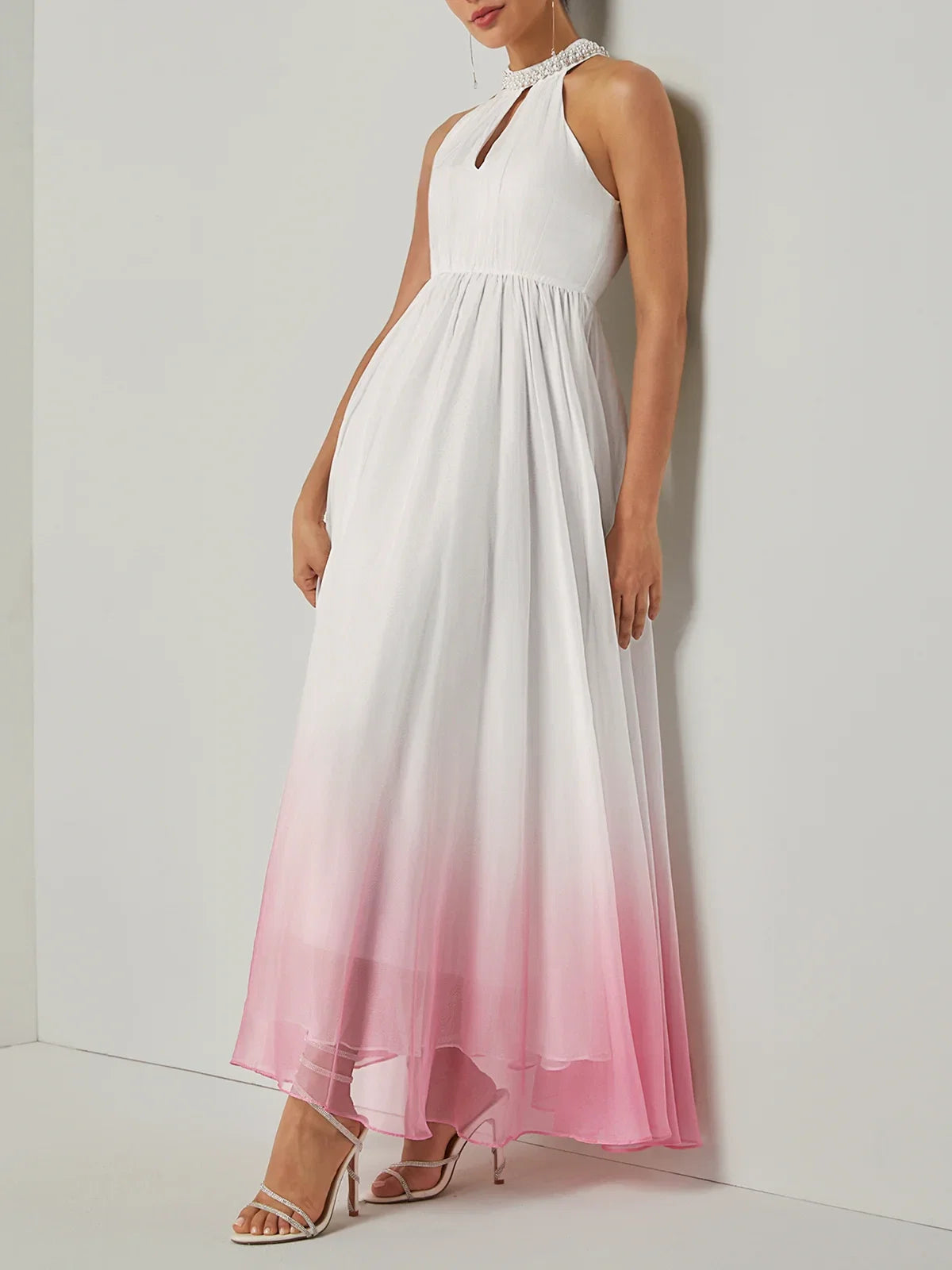 Charming A-Line Halter Neck Sleeveless Zipper Up Floor-Length Prom Dress