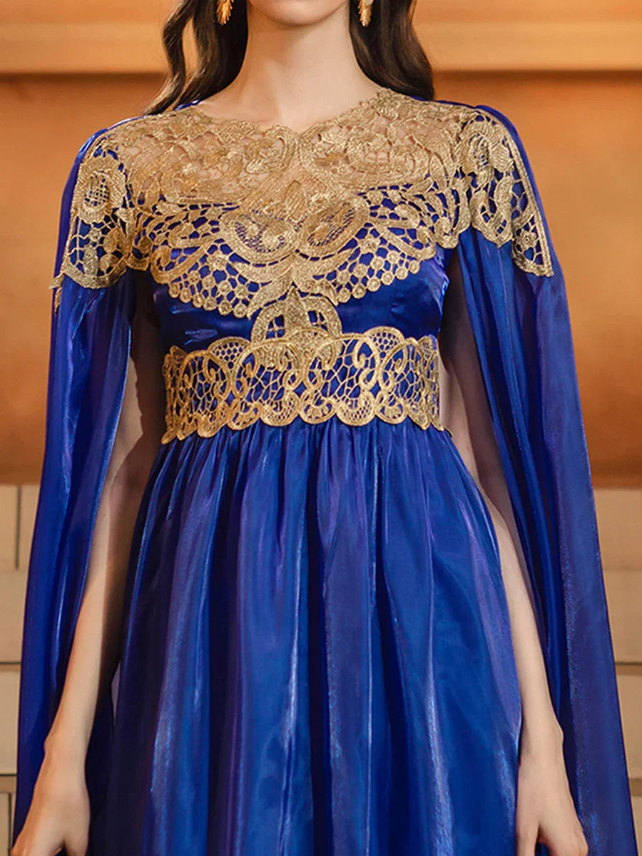 Charming A-Line High Neck Cape Sleeve Zipper Up Floor-Length Prom Dress