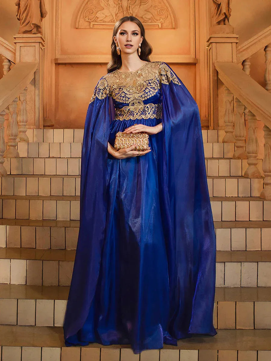 Charming A-Line High Neck Cape Sleeve Zipper Up Floor-Length Prom Dress