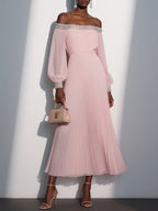 Charming A-Line Off The Shoulder Balloon Sleeve Backless Tea-Length Prom Dress