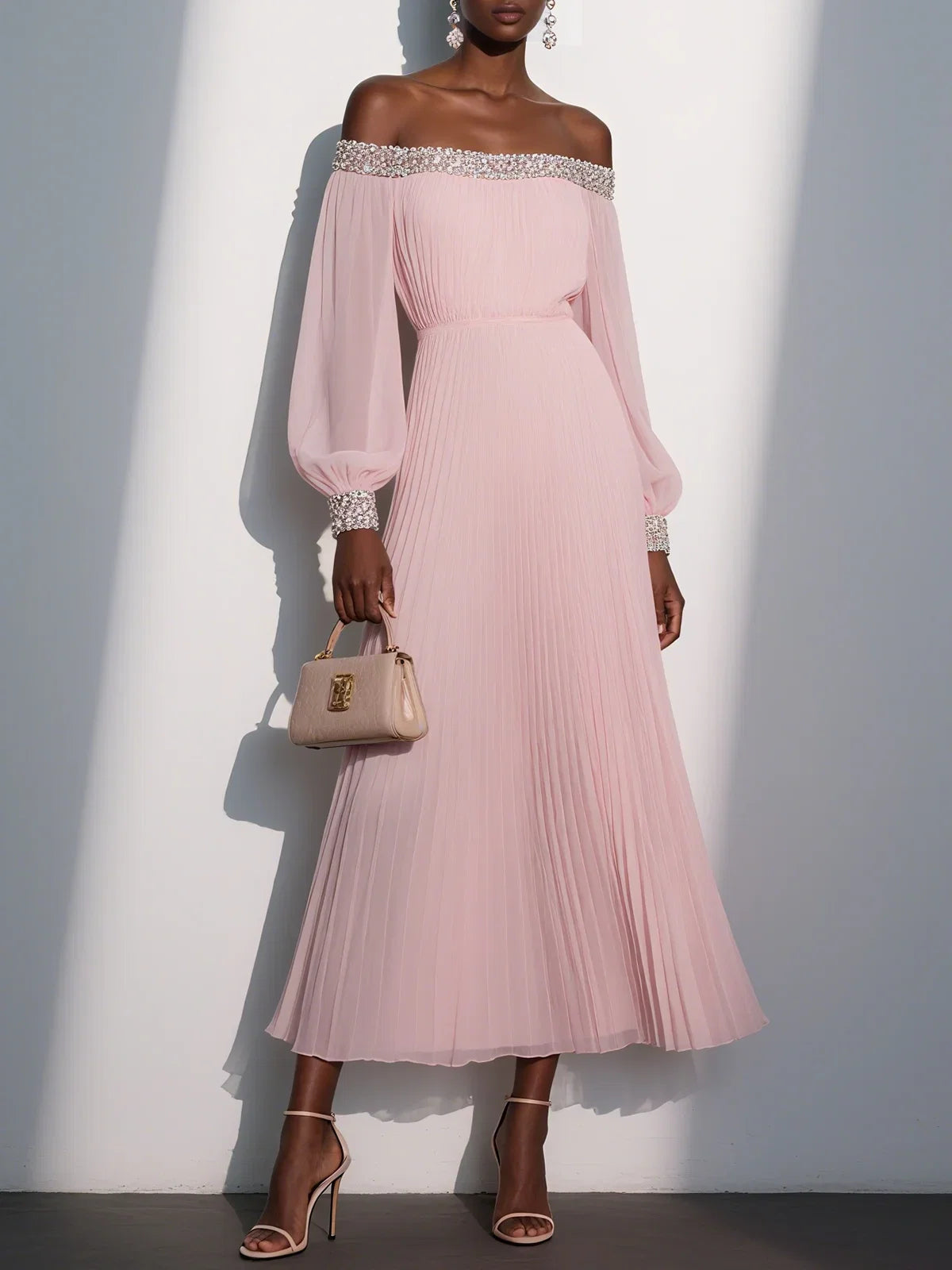 Charming A-Line Off The Shoulder Balloon Sleeve Backless Tea-Length Prom Dress