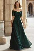 Charming A-Line Off the Shoulder Short Sleeve Up Floor-Length Mother of the Bride Dress