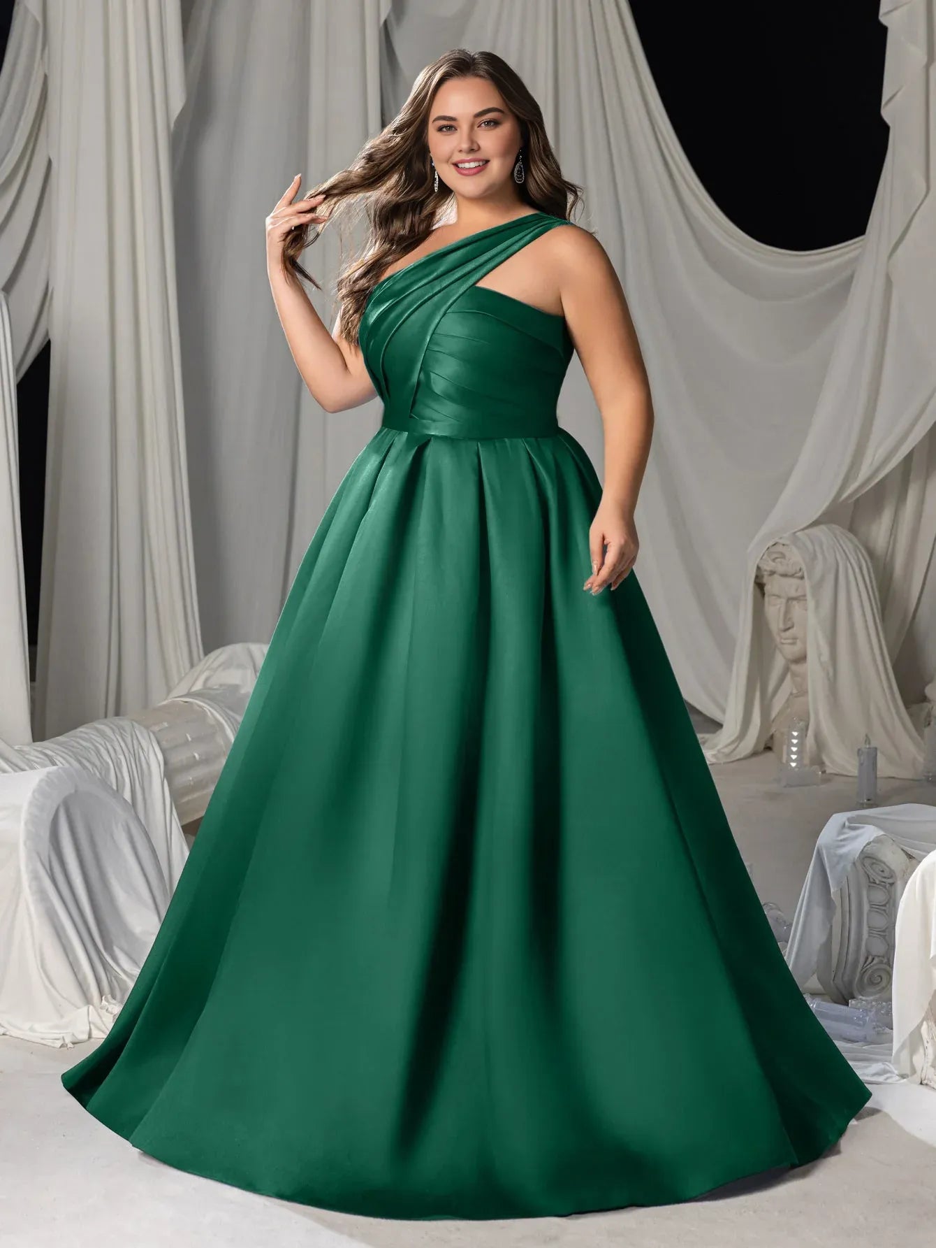 Charming A-Line One-Shoulder Sleeveless Up Floor-Length Plus Size Prom Dress