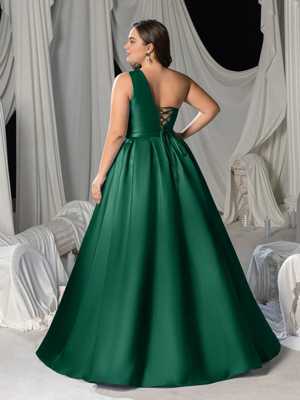 Charming A-Line One-Shoulder Sleeveless Up Floor-Length Plus Size Prom Dress