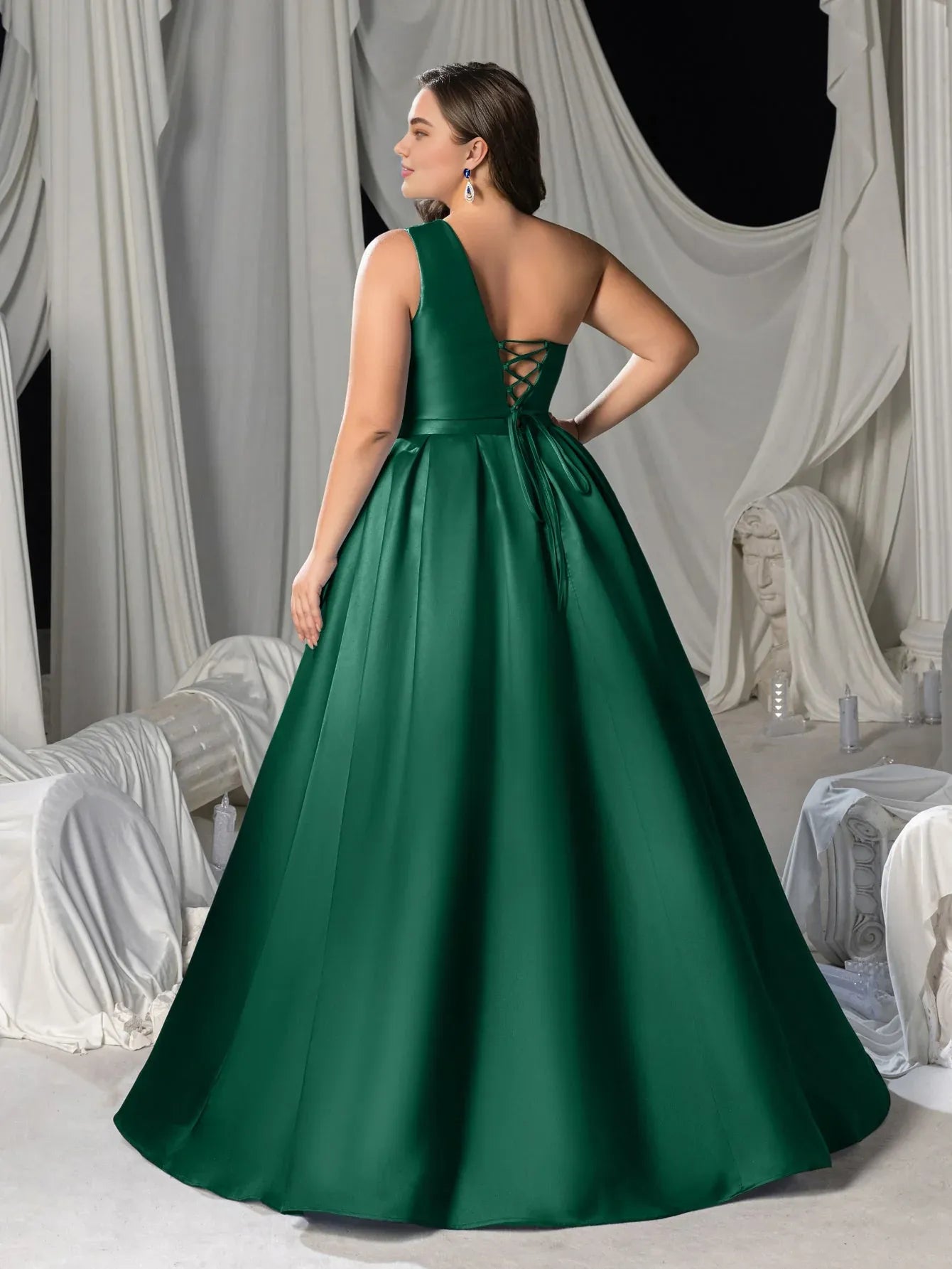 Charming A-Line One-Shoulder Sleeveless Up Floor-Length Plus Size Prom Dress