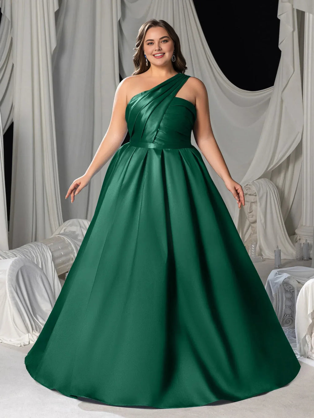 Charming A-Line One-Shoulder Sleeveless Up Floor-Length Plus Size Prom Dress