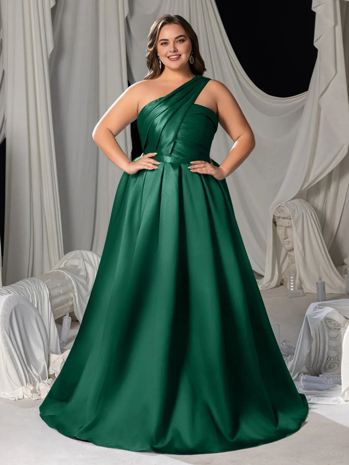 Charming A-Line One-Shoulder Sleeveless Up Floor-Length Plus Size Prom Dress