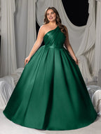Charming A-Line One-Shoulder Sleeveless Up Floor-Length Plus Size Prom Dress