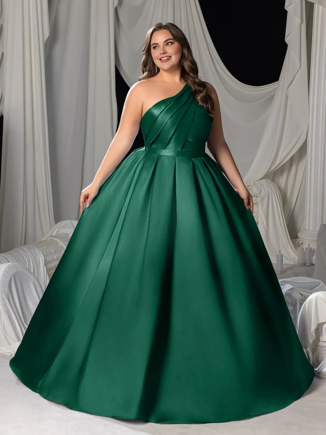 Charming A-Line One-Shoulder Sleeveless Up Floor-Length Plus Size Prom Dress