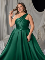 Charming A-Line One-Shoulder Sleeveless Up Floor-Length Plus Size Prom Dress