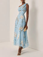 Charming A-Line One Shoulder Sleeveless Keyhole Ankle-Length Evening Dress
