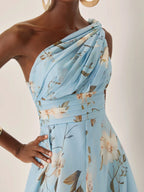 Charming A-Line One Shoulder Sleeveless Keyhole Ankle-Length Evening Dress