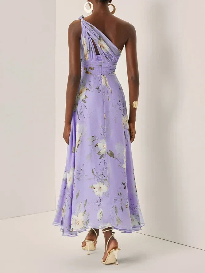 Charming A-Line One Shoulder Sleeveless Keyhole Ankle-Length Evening Dress