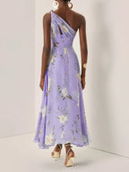 Charming A-Line One Shoulder Sleeveless Keyhole Ankle-Length Evening Dress