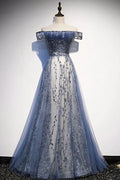 Charming A-Line/Princess Off The Shoulder Cap Sleeves Up Floor-Length Party Dresses