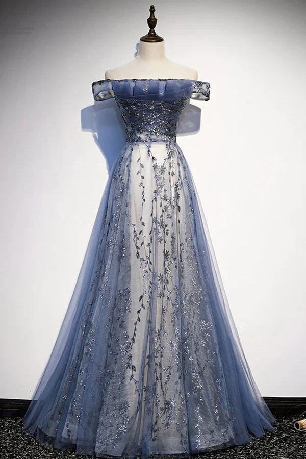 Charming A-Line/Princess Off The Shoulder Cap Sleeves Up Floor-Length Party Dresses