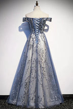 Charming A-Line/Princess Off The Shoulder Cap Sleeves Up Floor-Length Party Dresses